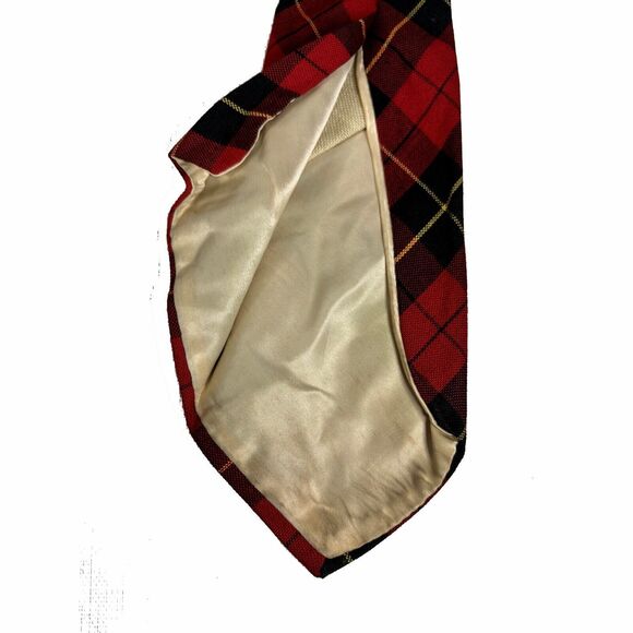 Haband Red Tartan Plaid Necktie Dress Kilt Wool Business Office Core 30s Vintage - Picture 4 of 5